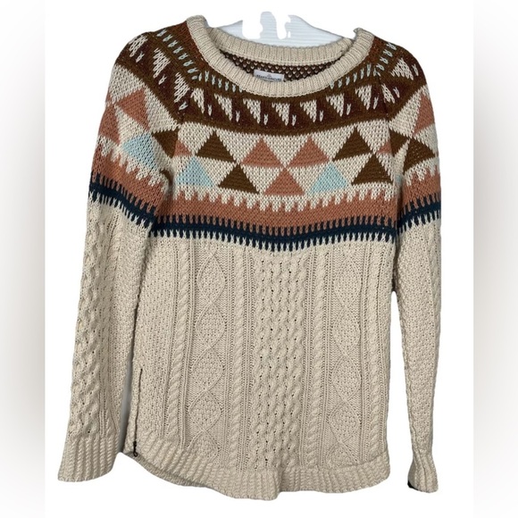 LL Bean Signature Fisherman Tunic Sweater Womens XS Chunky Cable Knit Stripes - Picture 2 of 11